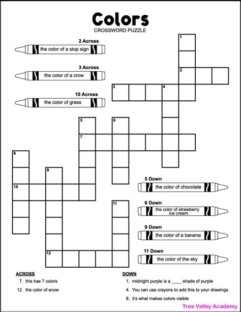 color crossword puzzle|Crossword Puzzle .